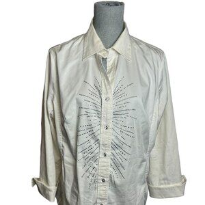 Christine Alexander Rhinestone Button Up Women's Blouse White - Size Large